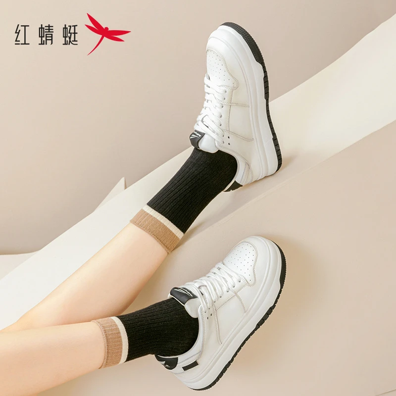 红蜻蜓小白鞋女春款2025年秋季新款女鞋休闲百搭网面透气厚底板鞋