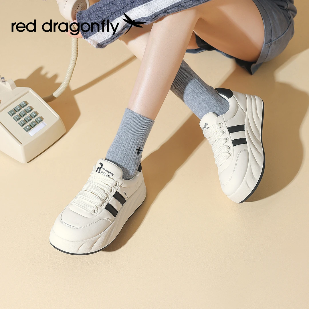 红蜻蜓休闲面包鞋女2024夏季新款百搭透气板鞋厚底休闲运动小白鞋