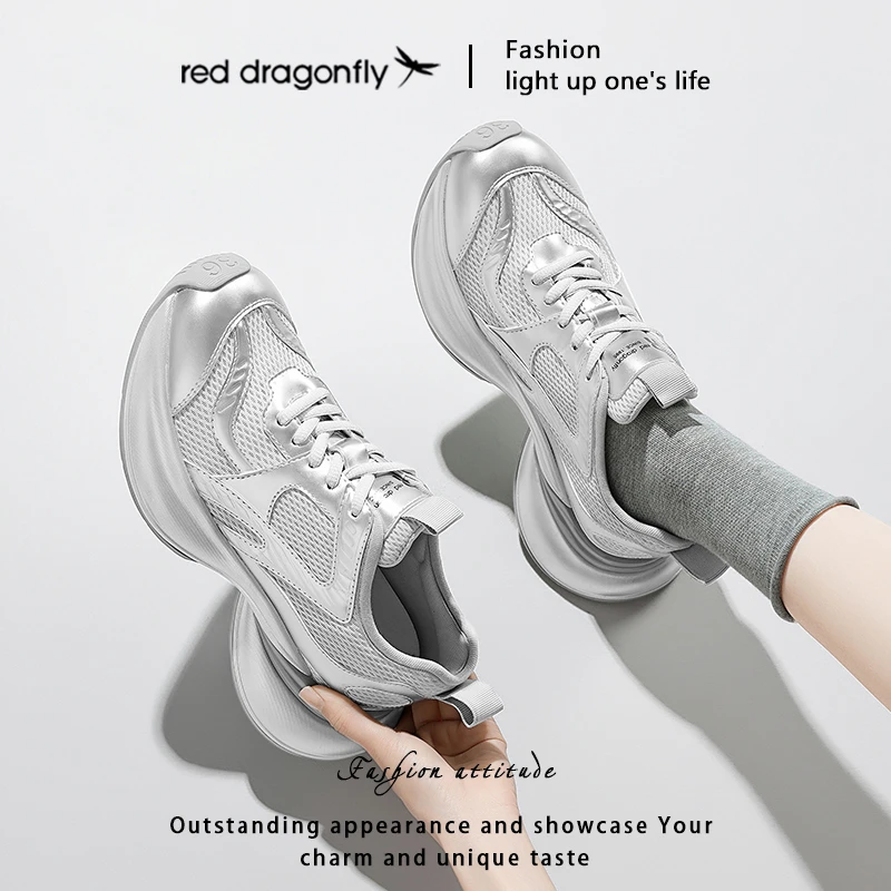 红蜻蜓网面老爹鞋女2025新款秋秋爆款厚底增高透气防滑运动休闲鞋