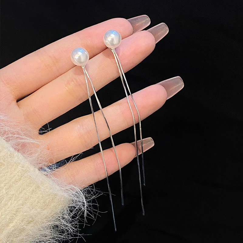 925银仿珍珠耳饰 一款轻奢挂式法式珍珠耳环百搭流苏质感银耳线