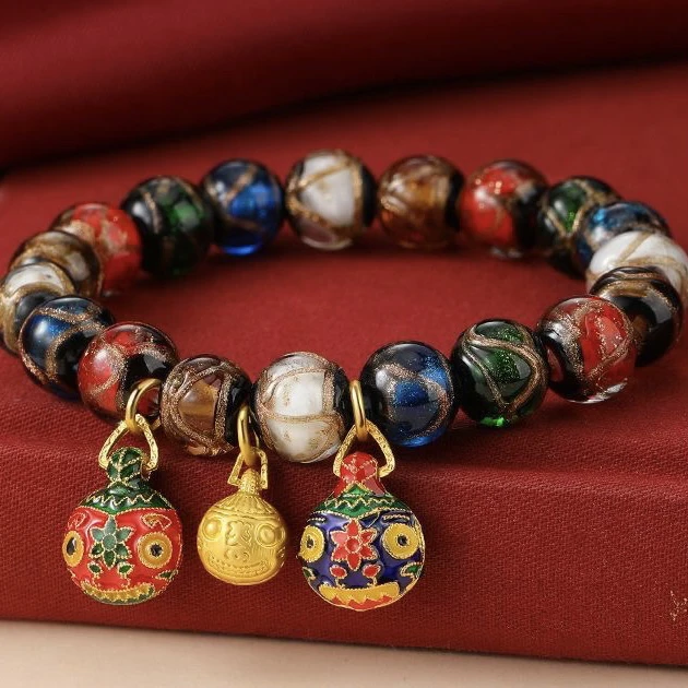 五彩琉璃多宝吞金兽单圈手串