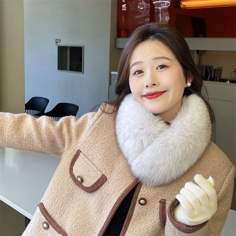 韩版新款真狐狸毛围巾秋冬款女护颈百搭皮草磁吸扣毛毛围脖毛领