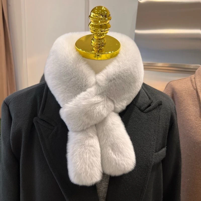 韩国真獭兔毛围脖可爱兔耳朵双面加厚皮草围巾冬季保暖百搭毛领子
