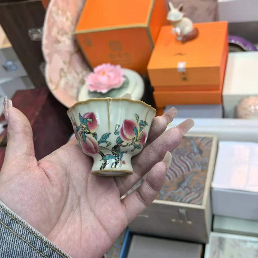 古道源九桃花口高足杯小客杯 A11458