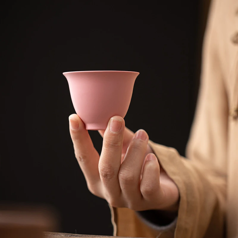 粉泥喝茶杯女士素雅家用客杯小容量铃铛杯（单杯）A8598