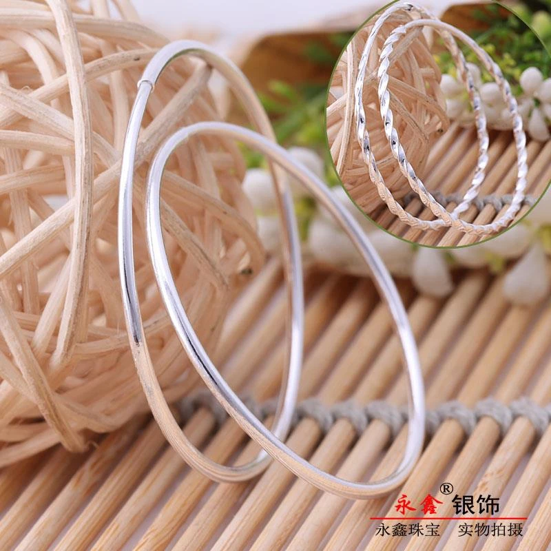 足银耳饰 999纯银大圈潮流女韩版银光面麻花时尚夸张潮款百搭网红