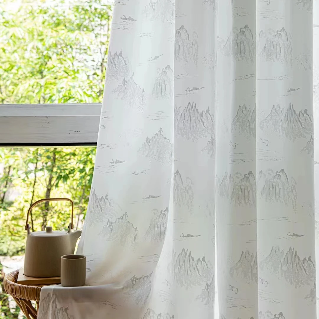 纱小姐源头工厂纱帘科技浮雕山水上样5米不加工