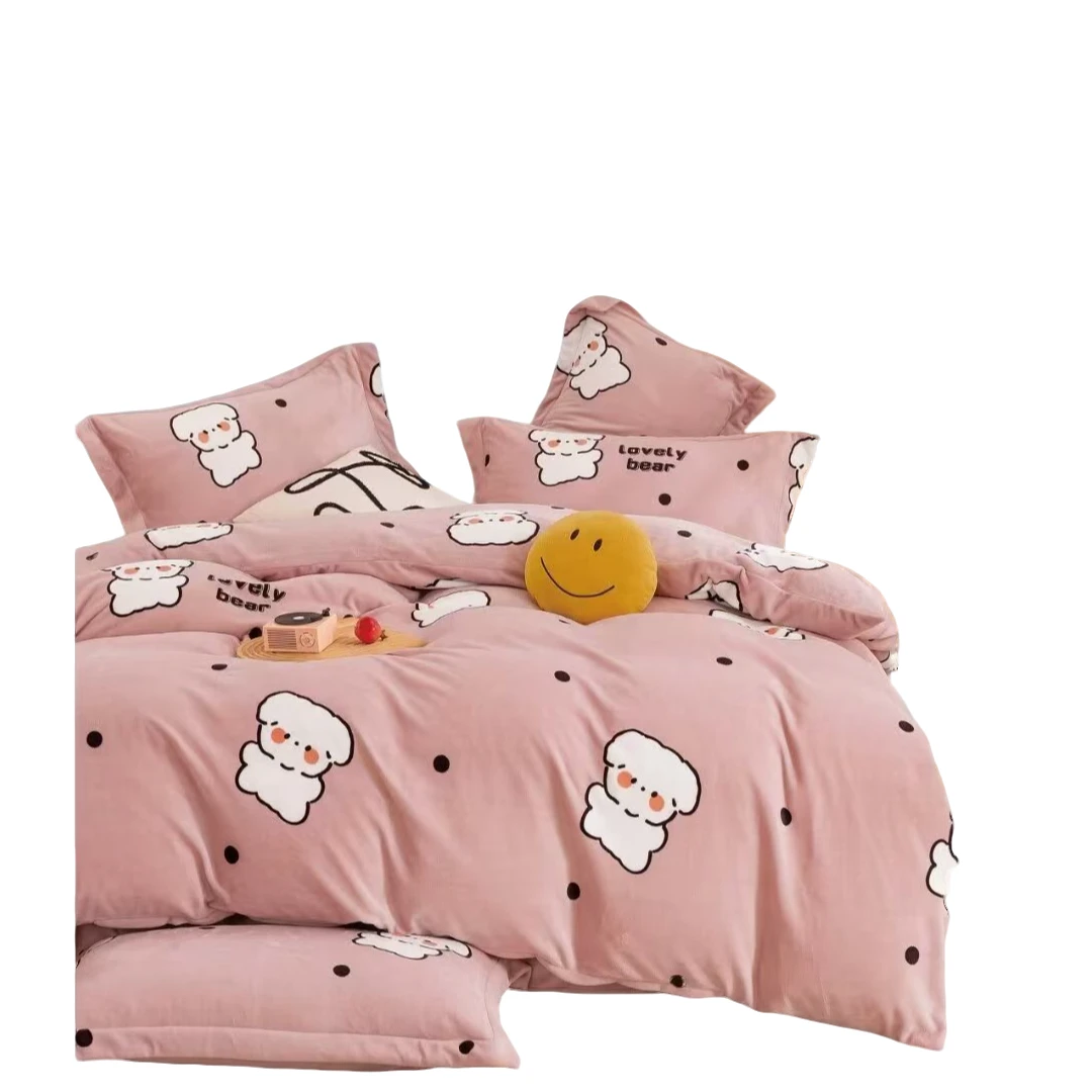 双面加厚牛奶绒四件套可爱亲肤单人绒被