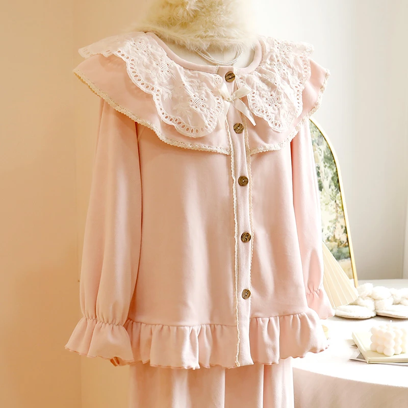 [夹心软糖354] 秋季保暖长袖睡衣家居服套装薄绒甜美家居服开衫