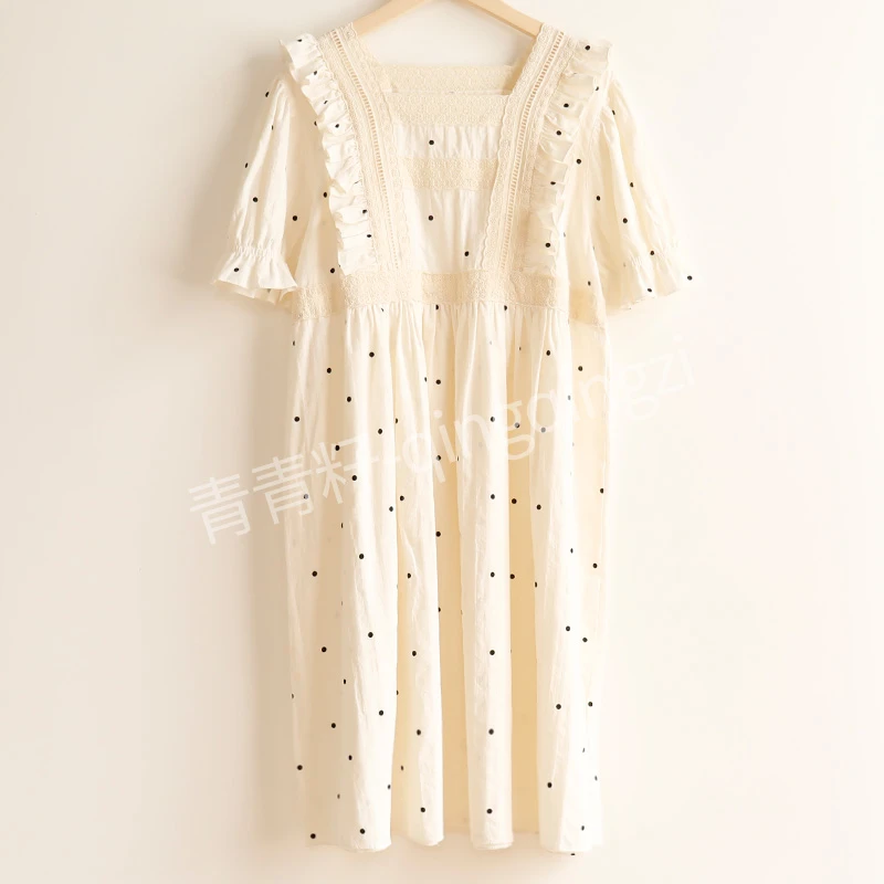 [波点睡裙6185]宽松甜美睡裙夏季纯棉新款家居服大码中长款透气