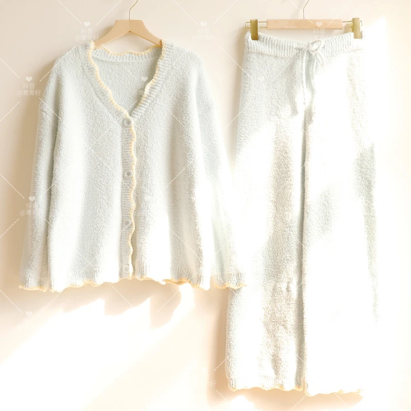 [波浪边开衫1732] 秋冬保暖套装睡衣家居服女外穿时尚休闲套装
