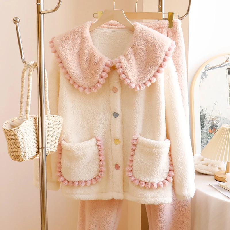 [温暖同行8216] 泡泡绒睡衣长袖秋冬加厚冬季家居服套装甜美大码