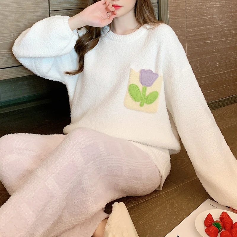 [软绵绵7521] 睡衣网红款圆领套头秋冬套装 甜美宽松 加厚保暖