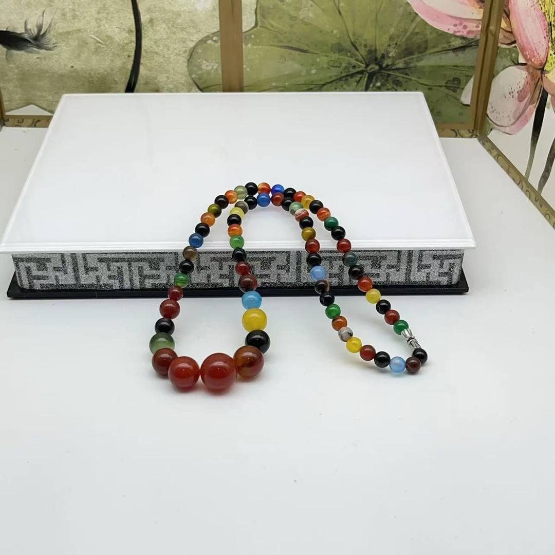 天然彩色盐源玛瑙塔链项链 D203—多样性发