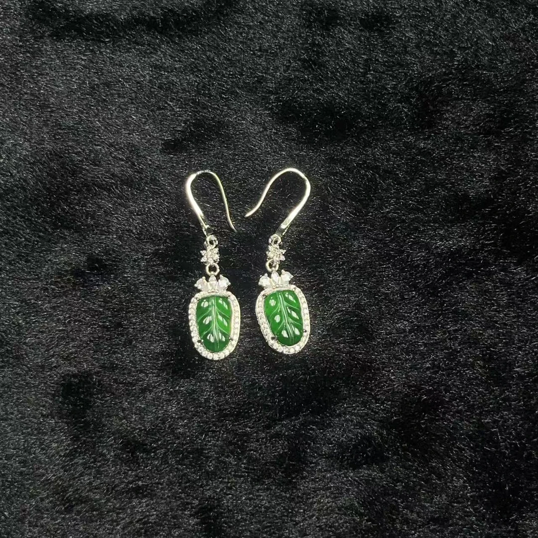天然a货翡翠冰阳绿叶子耳饰 C497—多样性发