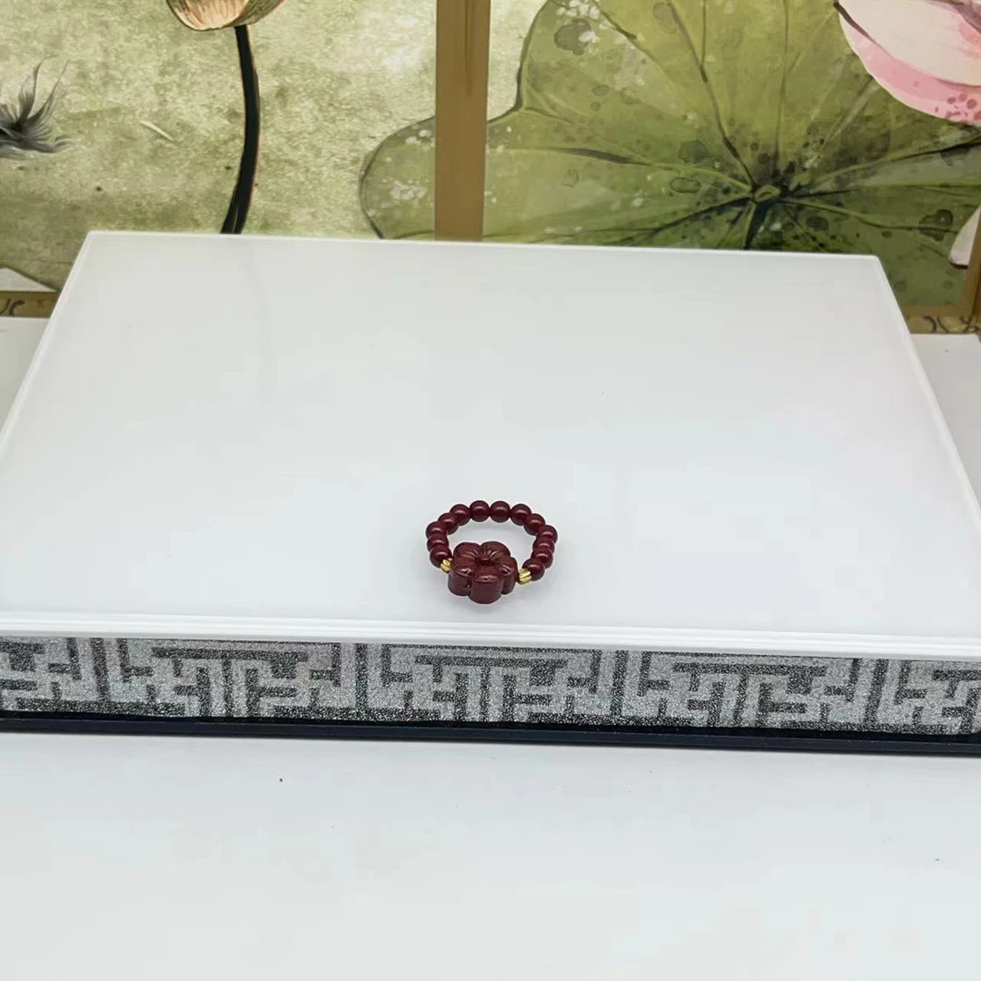 含辰砂工艺品天然辰砂天然朱砂花花戒指 Z210—多样性发