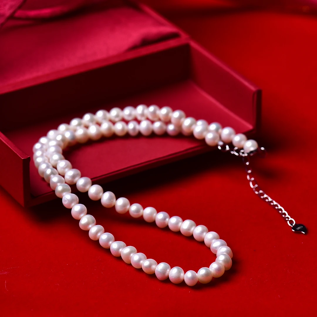 天然珍珠无螺纹项链 K487—多样性发