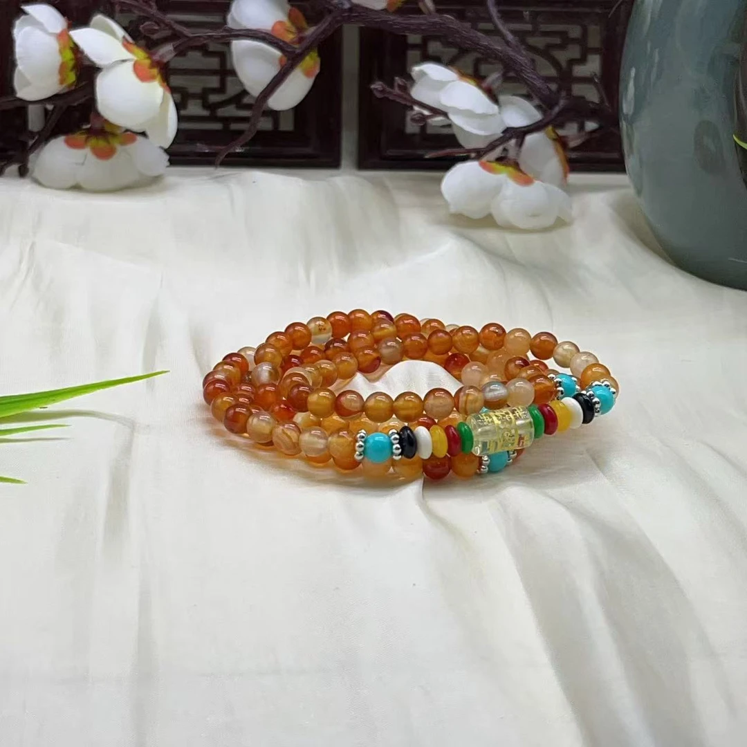 天然盐源玛瑙四圈手串 D178—多样性发