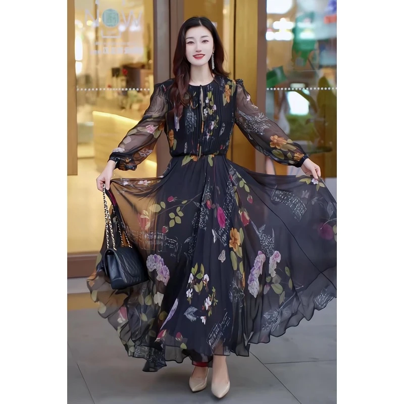 【活动款】【梦影】优雅名媛复古收腰轻奢气质大裙摆长款连衣裙