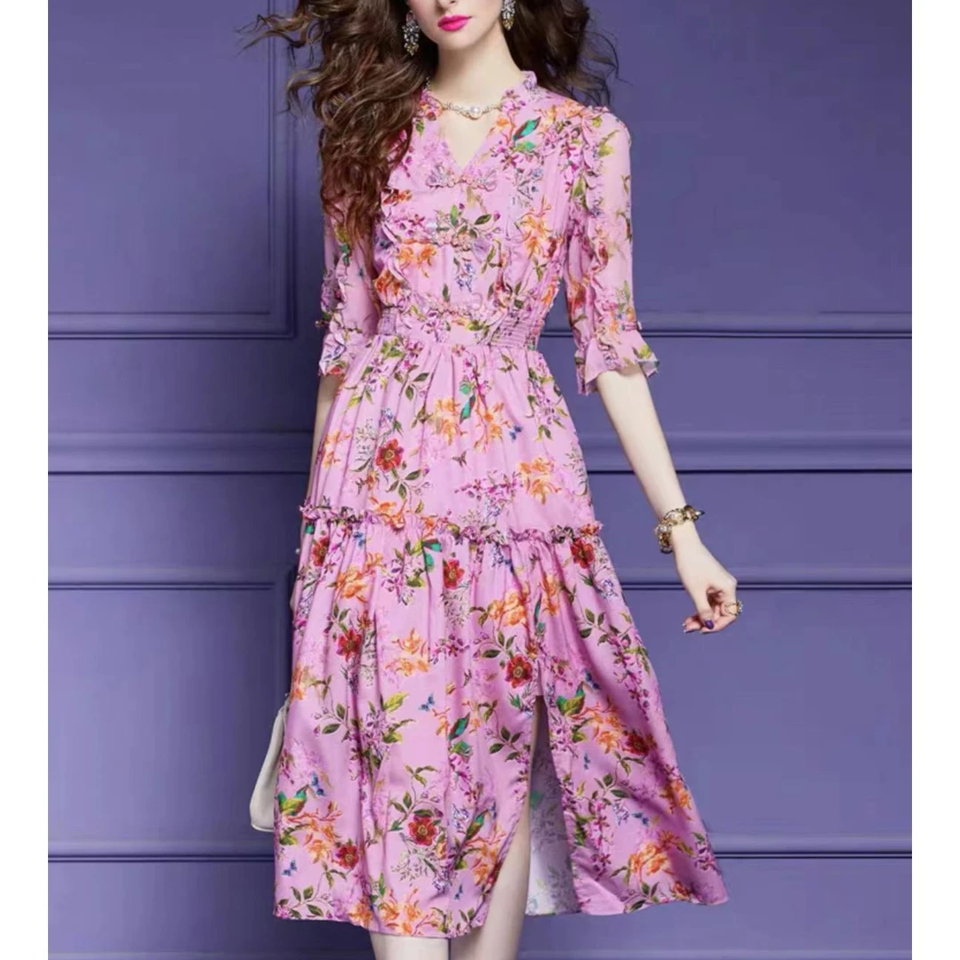 【只有一件50】夏新款时尚洋气清新显白高腰显瘦遮肉气质连衣裙