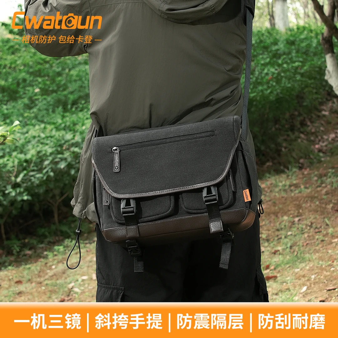 Cwatcun香港品牌复古相机包单肩多功能邮差包微单单反相机数码包