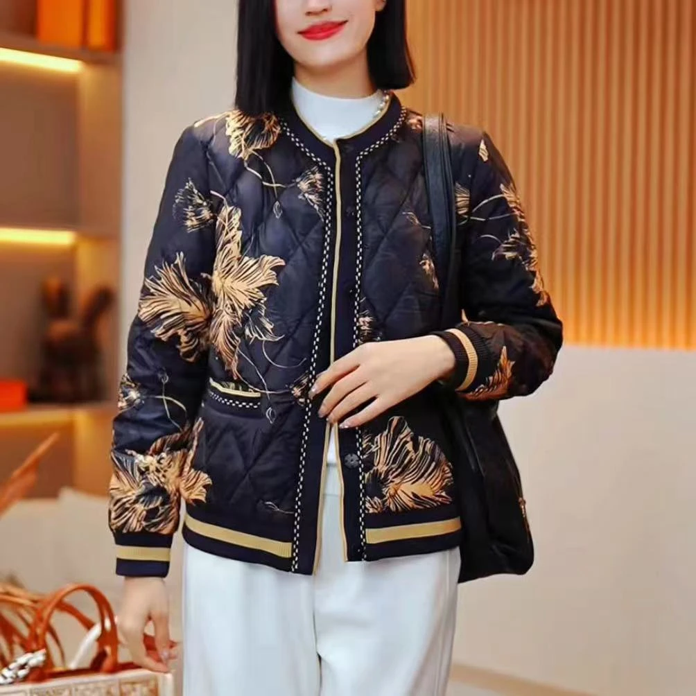 615-2024新品时尚百搭女士休闲显瘦保暖短款羽绒服-金花