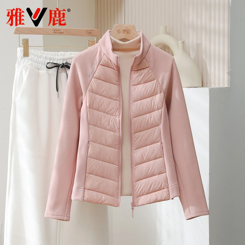 雅鹿2025冬季最新款轻薄羽绒服女立领休闲百搭锁暖健身服出行衣服