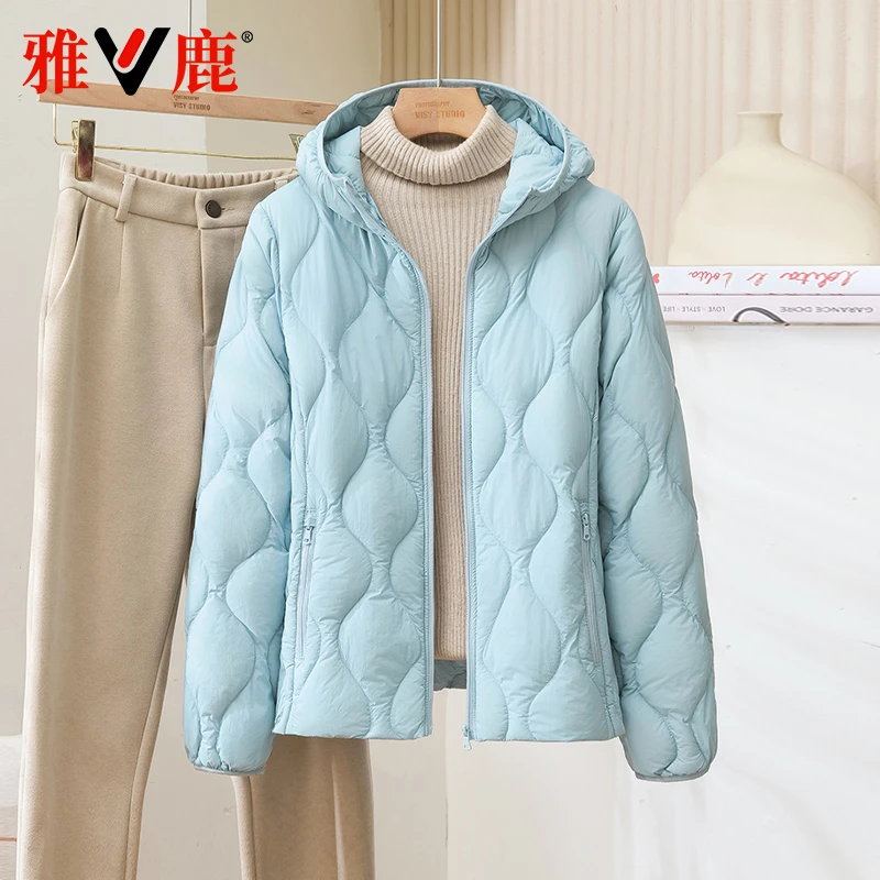 雅鹿2025新款轻薄羽绒服女简约淑女连帽内搭外穿保暖秋冬