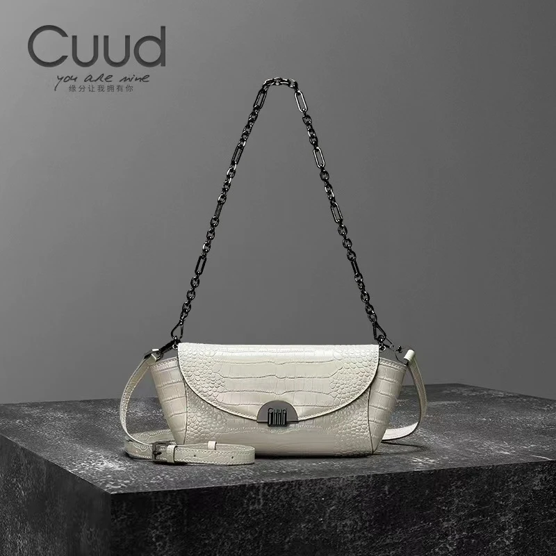 【专柜】Cuud时尚轻奢鳄鱼纹牛皮腋下包小众链条单肩斜挎法棍真皮包