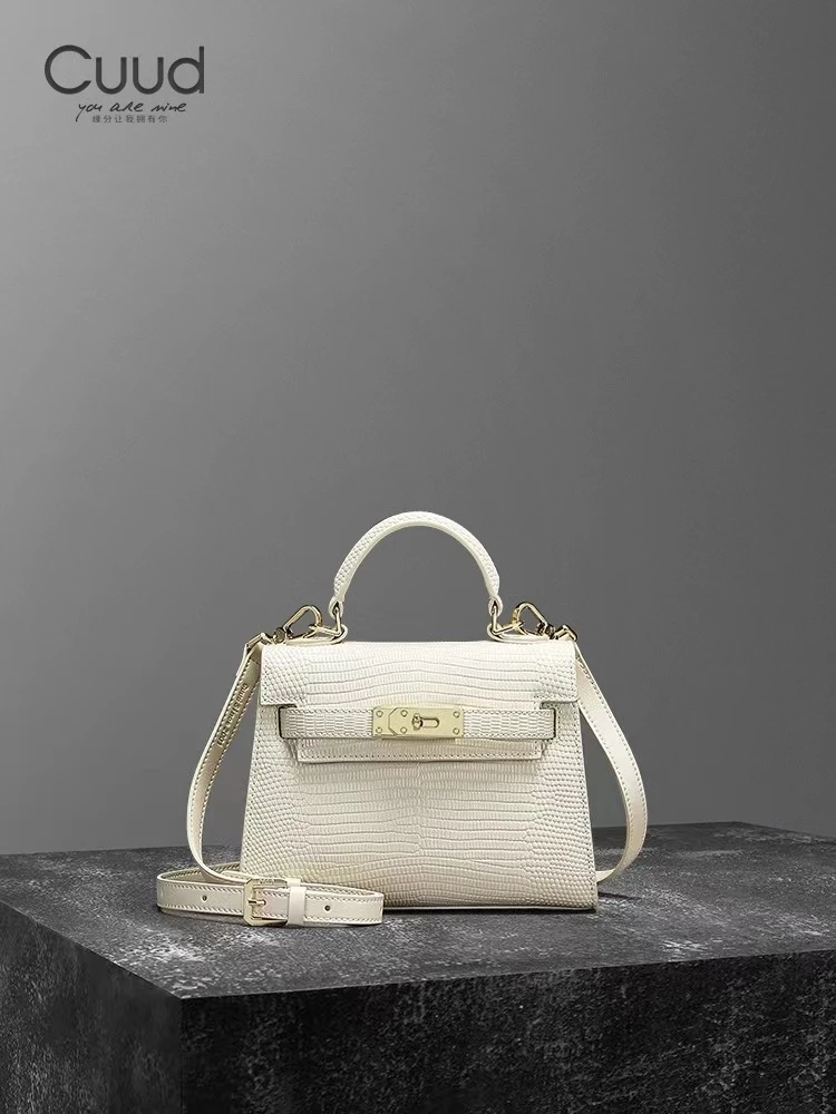 【专柜】Cuud小众时尚头层牛皮单肩斜挎女包蜥蜴纹真皮手拎好女小包