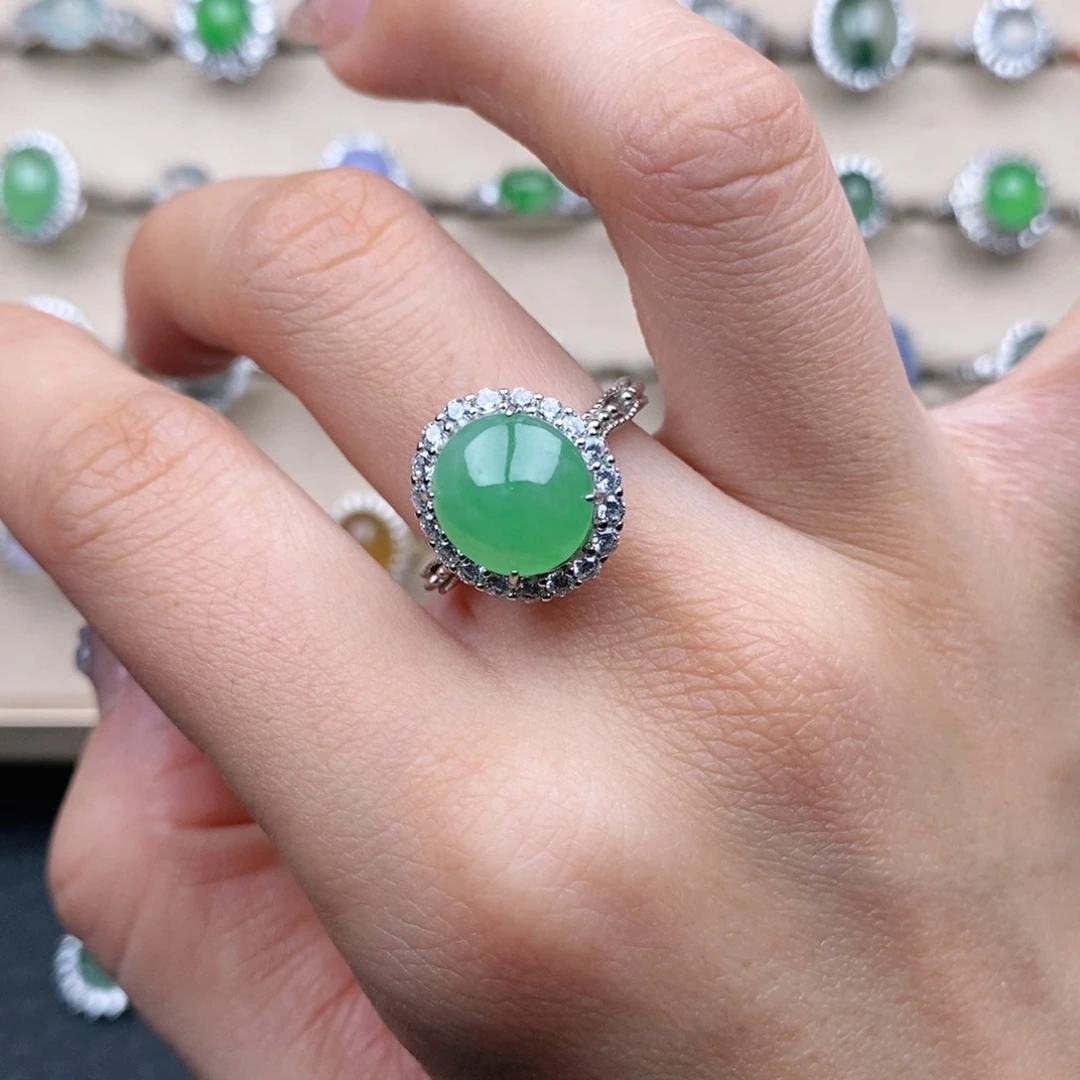 翡翠戒指银S925镶嵌天然A货翡翠