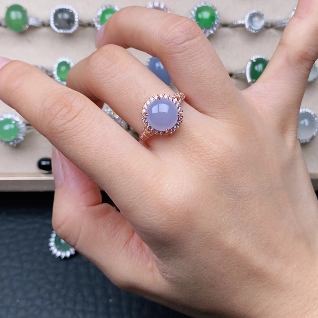 翡翠戒指银S925镶嵌苏*沫天然A货翡翠