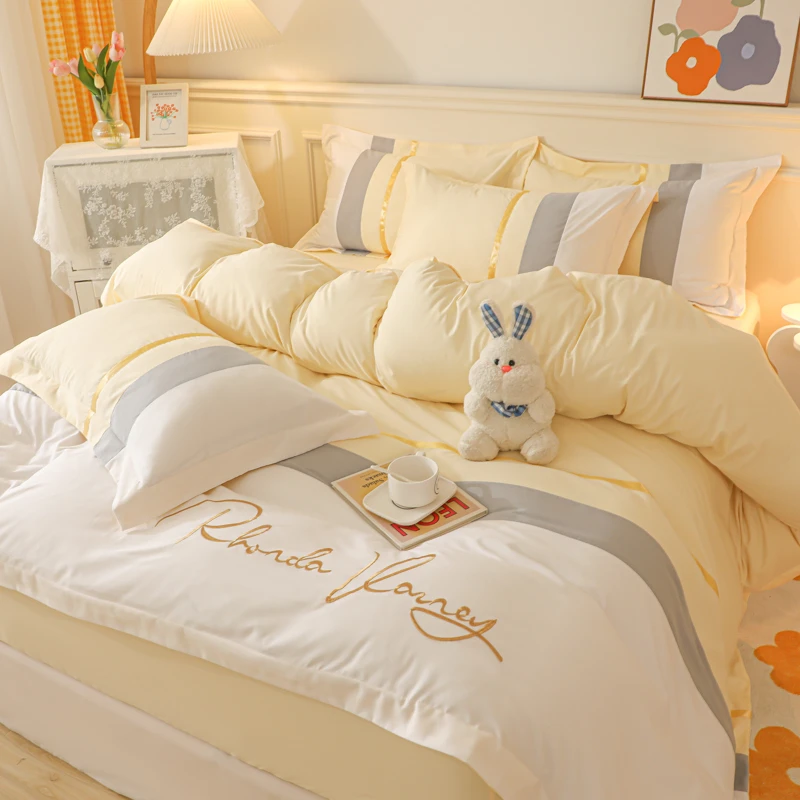 秋冬轻奢纯棉四件套小清新床单被套公主风全棉被套床上用品磨毛