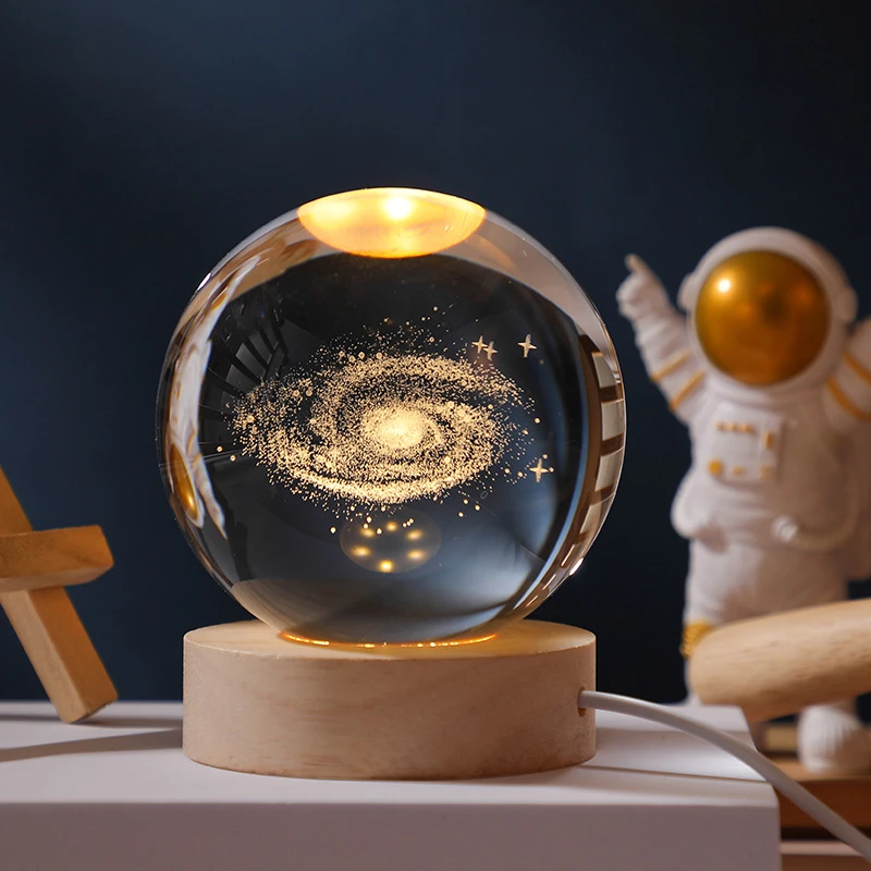 床头台灯发光星空水晶球灯床头小夜灯投影氛围灯创意礼品摆件装饰