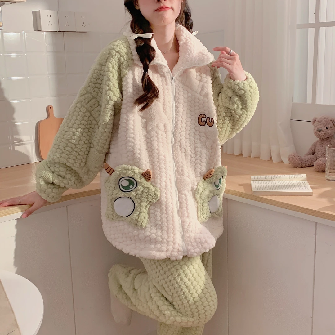 【秋冬-法兰绒】月子服加绒加厚产后哺乳11-12-1-2-3月孕妇睡衣套装