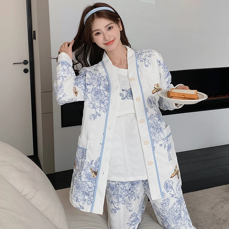 【秋冬三件套-空气棉】月子服纯棉产后哺乳10-11-12月孕妇睡衣家居