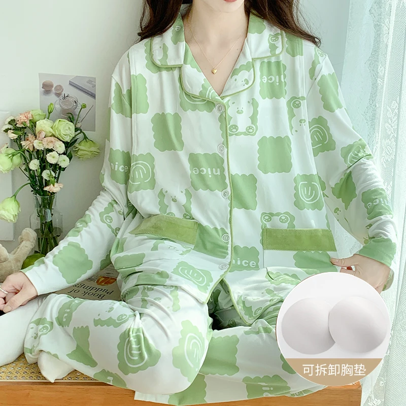 【带胸垫】纯棉月子服产后气质家居服怀孕期孕妇哺乳睡衣月子服长袖