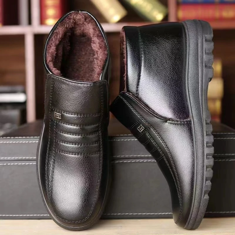 男士冬季新款加绒加厚保暖棉鞋防滑耐磨一脚蹬爸爸鞋中老年9911