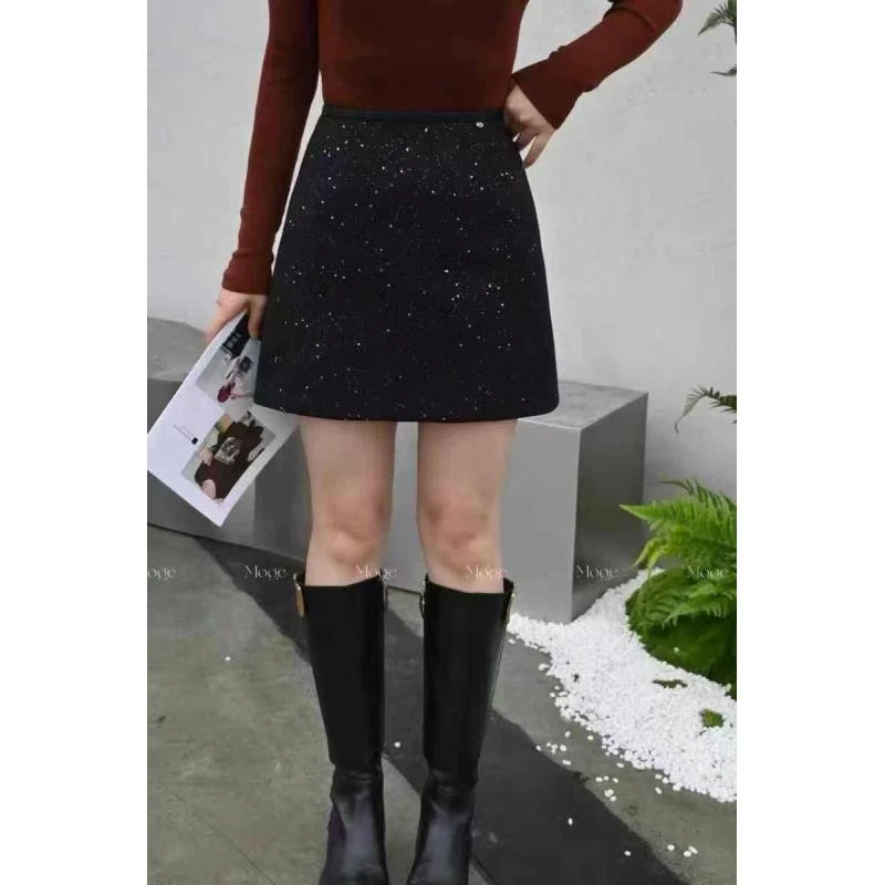 陈七七1086【星河点点】秋冬新款高腰显瘦气质修身亮片半身裙