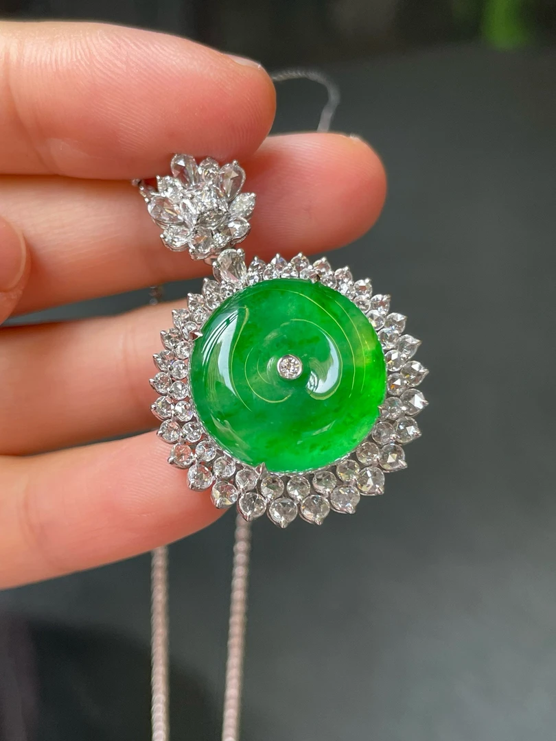 铁合金大理石吊坠 金丝翠平安扣 种水很好