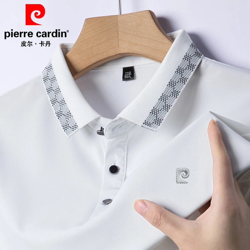 皮尔卡丹桑蚕丝短袖t恤夏季冰丝百搭polo衫中年薄款大码男装高档