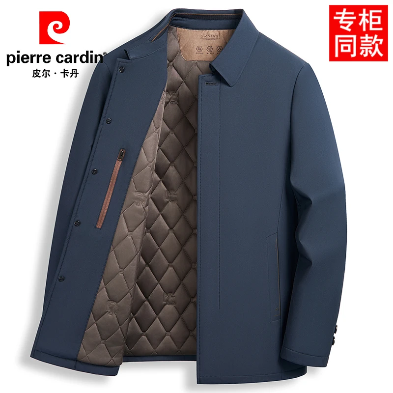 皮尔卡丹秋冬季行政夹克男士翻领加厚夹棉商务休闲公务员保暖外套
