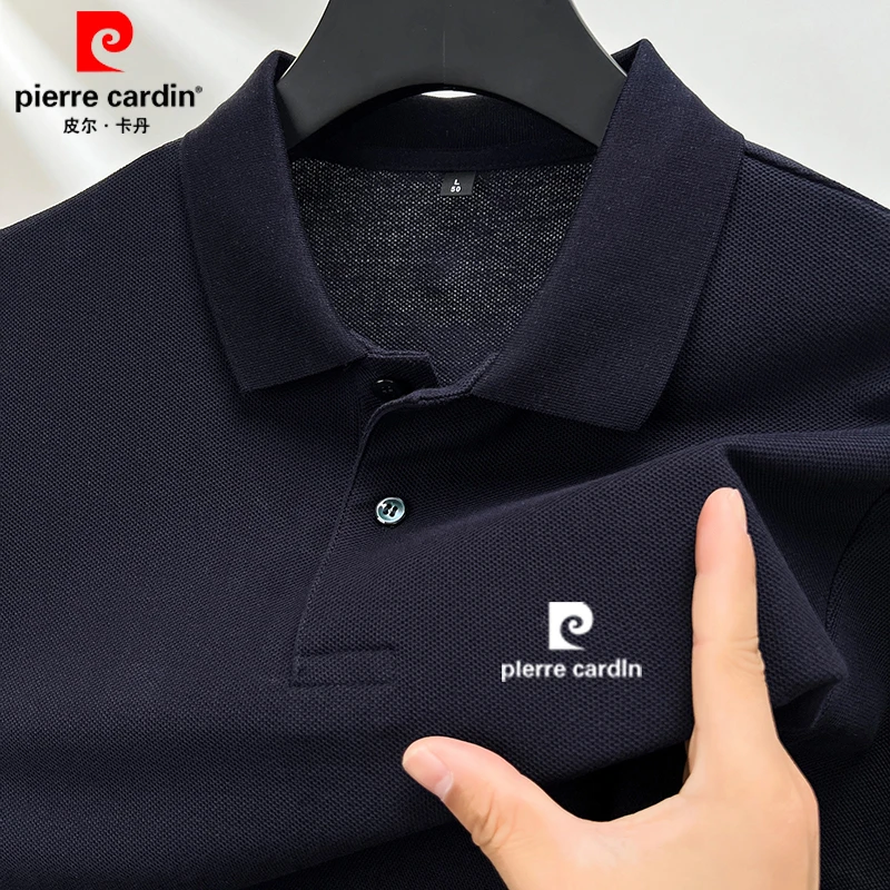 皮尔卡丹男士纯棉高档夏季休闲时尚百搭轻奢纯色透气翻领POLO衫男