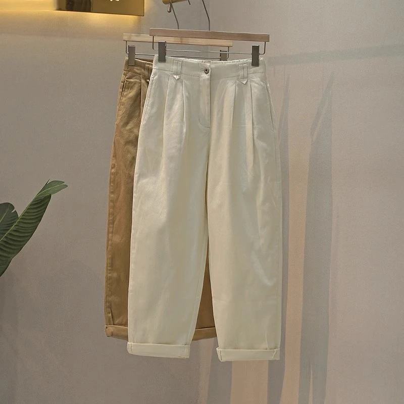 2026早秋新款复古宽松直筒小个子高腰杏色工装休闲百搭通勤裤女款