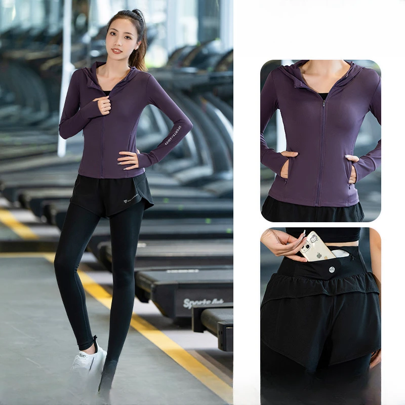 秋冬款专业训练健身房运动套装女户外马拉松跑步套装长袖速干衣