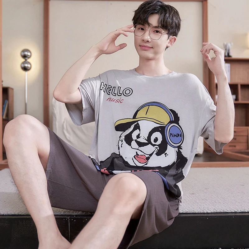 bejirog/北极绒短袖莫代尔夏季薄款男士睡衣青少年休闲宽松家居服