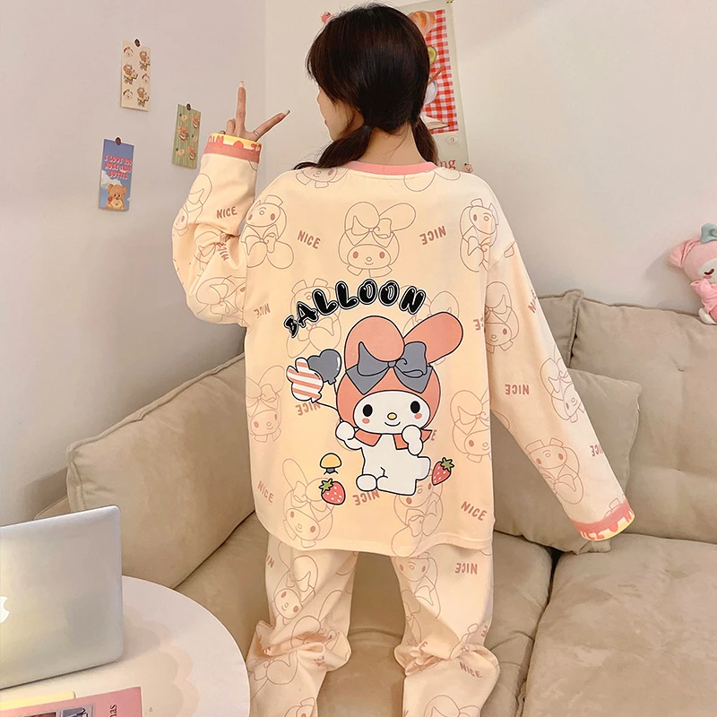 bejirog/北极绒春秋季长袖纯棉女士可爱公主风圆领睡衣家居服套装