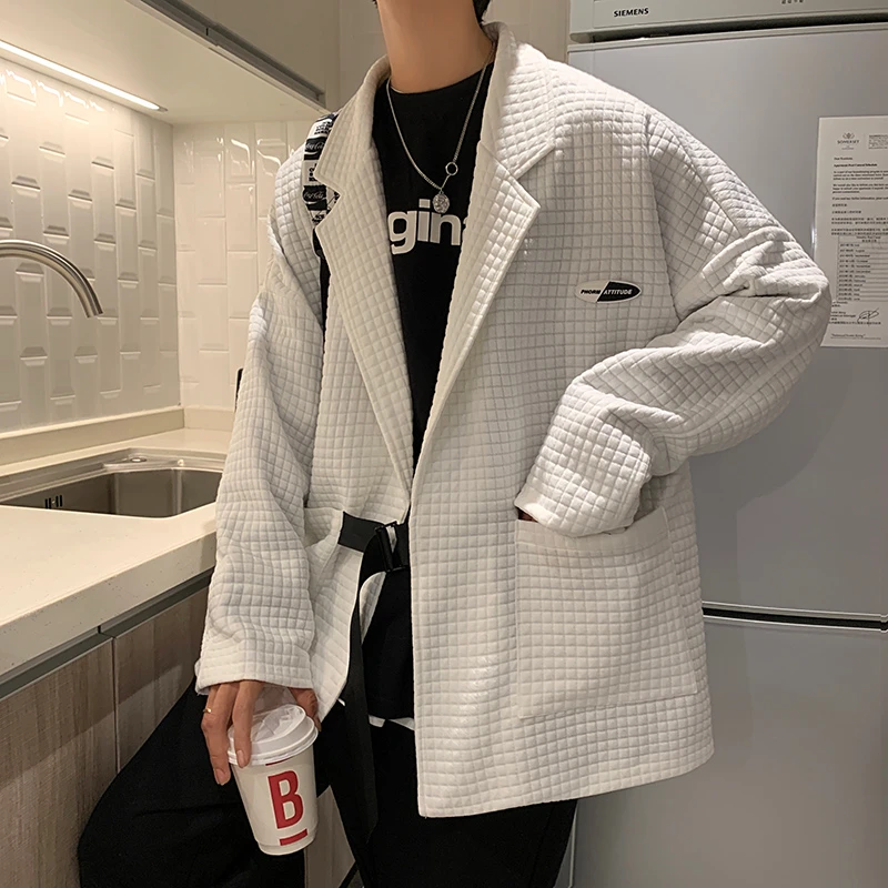 【9695包邮】2023春秋新款青少年学生港风宽松华夫格西服外套潮