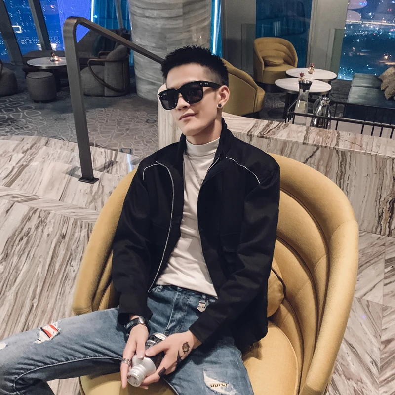 【10830包邮】2024秋季新款港风青少年纯色魔术贴翻领长袖夹克