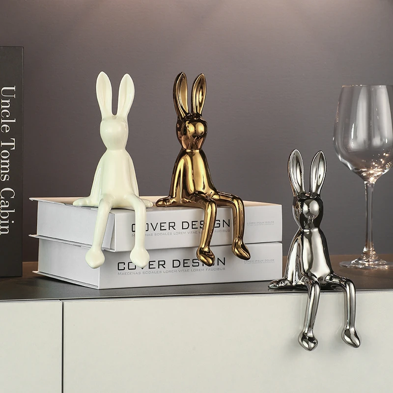 长耳兔子小坐姿摆件轻奢高档软装高级感家居客厅电视柜酒柜装饰品